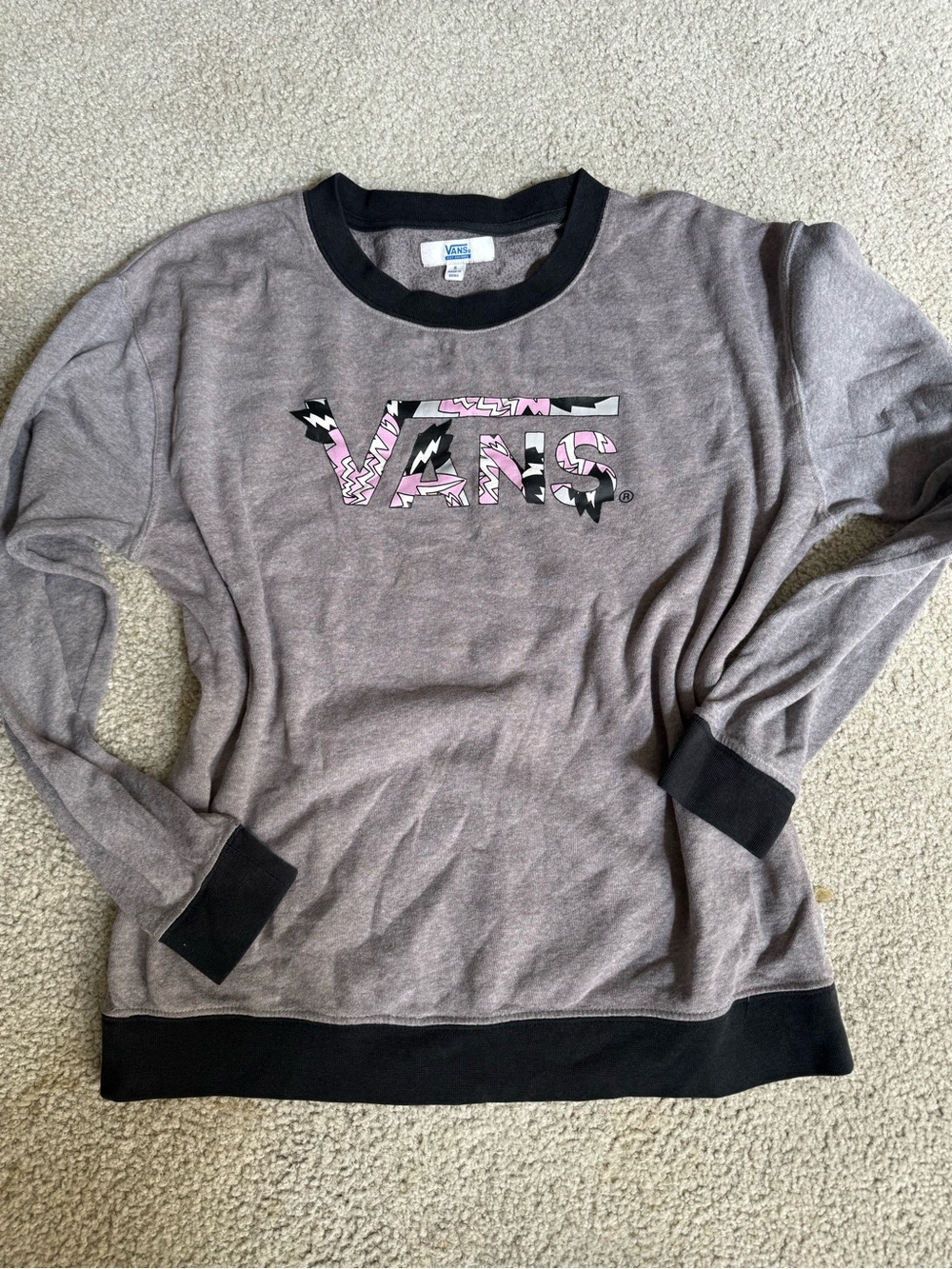 Vans Gray Crewneck Sweatshirt with Pink Patterned Logo casual